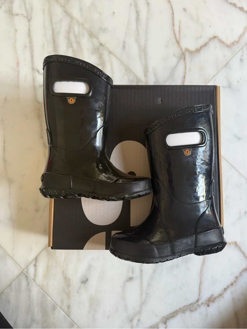 BOGS Kids Glossy Black Tall Rainboot Rain Boots Waterproof size 8 Toddler NEW